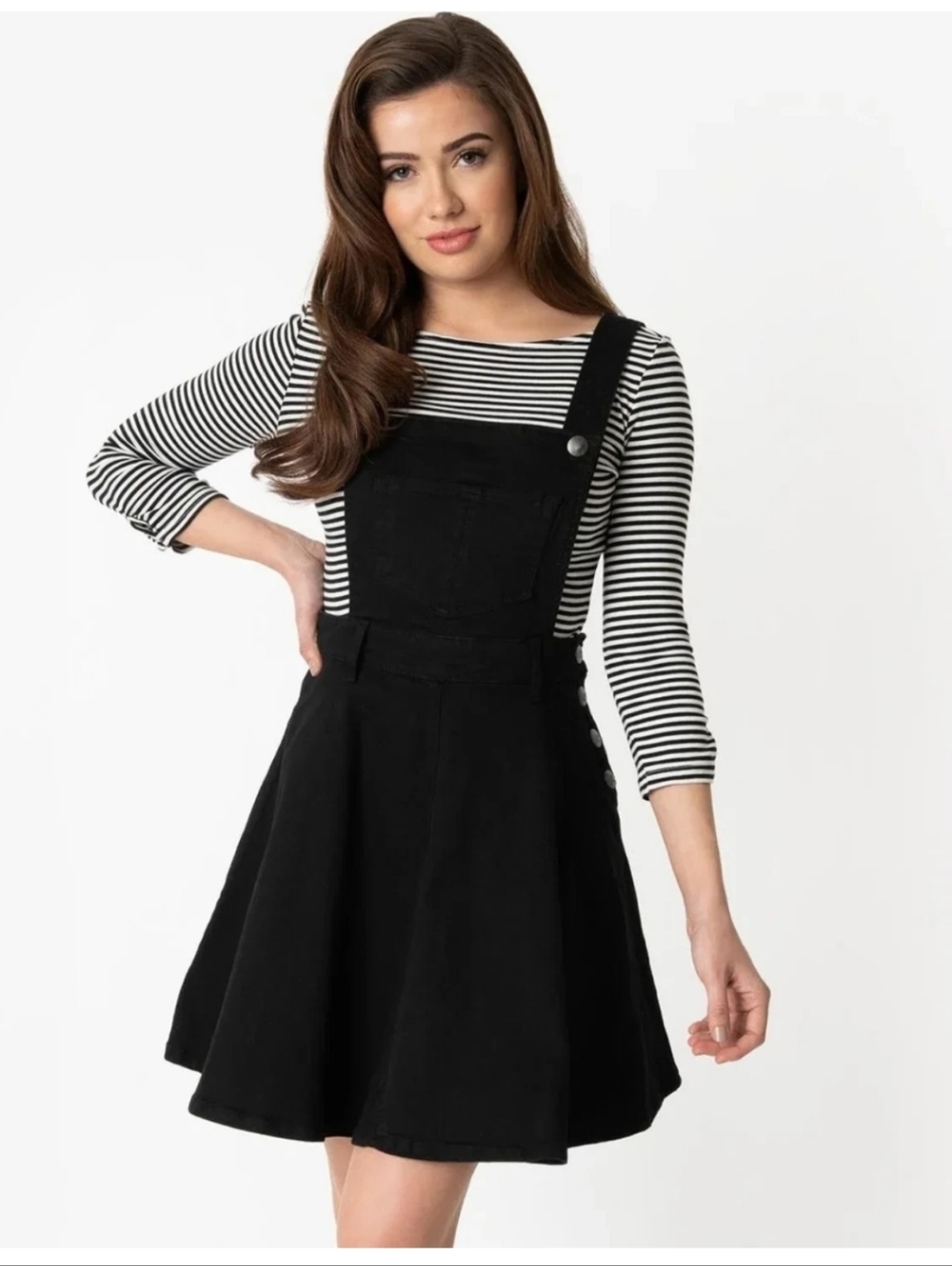 Hell Bunny Dakota Pinafore Black Denim Skater Dress